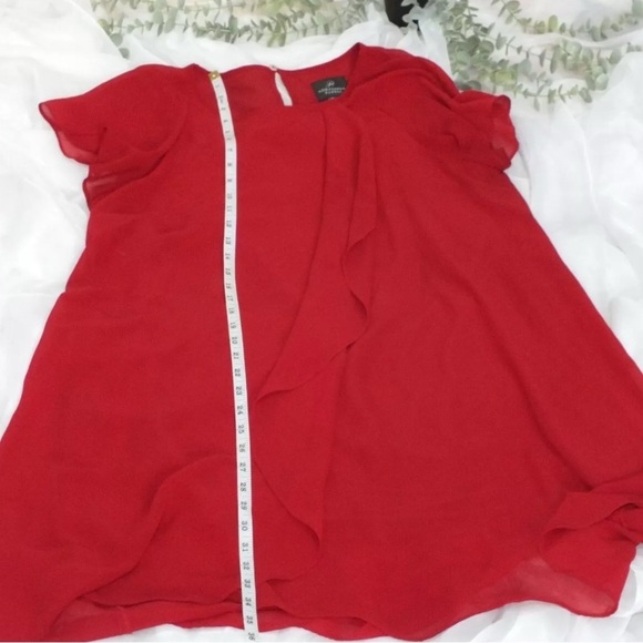 Adrianna Papell Red Chiffon Ruffle-Front Shift Dress Size Medium - Picture 10 of 12